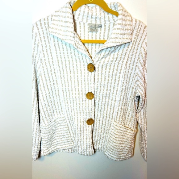 Focus Textured‎ Weave Large Button Down Blazer Lightweight Coat Size Medium - Picture 1 of 10